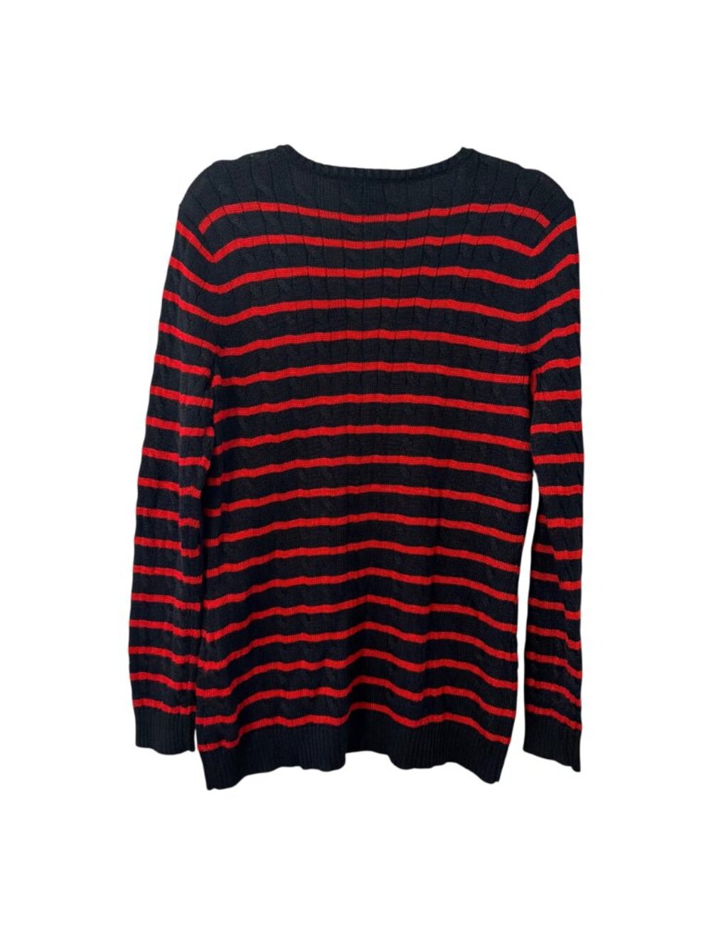 Lauren Ralph Lauren Black & Red Striped V-Neck Sweater XL Cotton Viscose Blend - Picture 12 of 12